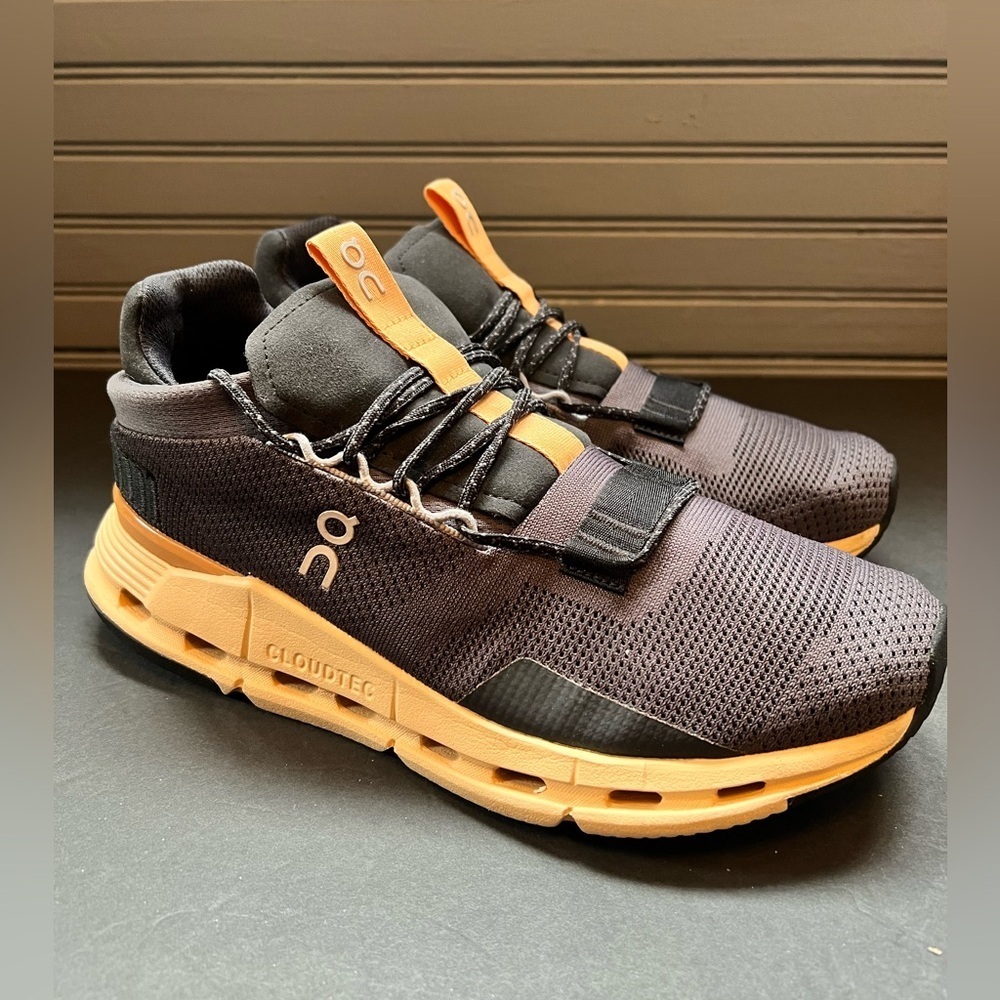 ON Brand Cloud Cloudnova Black/Orange Peach Women's Running Shoes Size 9.5